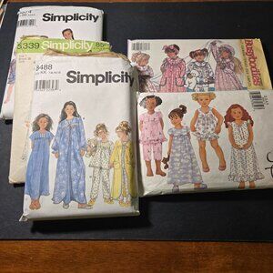 Mixed Sewing Pattern Lot - children's pajamas, nightgowns, robe - Unverified